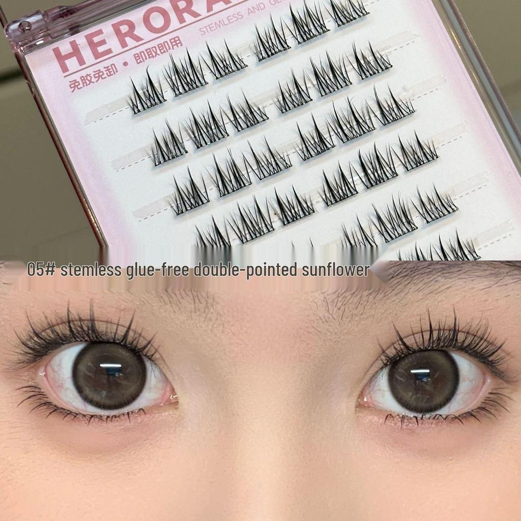 HERORANGE Self-Adhesive False Eyelashes: Stem-Free, Natural Curl, Ideal for Novices, Effortless Application