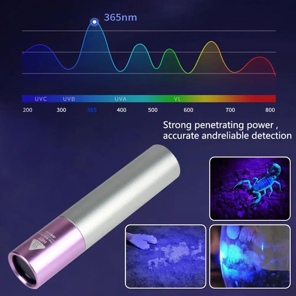 365nm UV Flashlight Mini Blacklight UV Light Ultraviolet Flashlight for Pet Urine Detector Resin Curing UV Lamp Flashlight