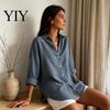 Women Collared Shirts Striped Shirt for Summer Autumn, Button Down Single Machine Washable Breasted Blouse, Dressy Casual Long Sleeve Top Breathable
