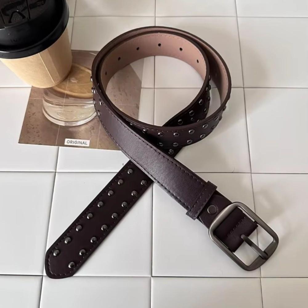 Pin Buckle Suede Belt Rivet Design Pin Buckle Belt Versatile Leather Belt  For Women