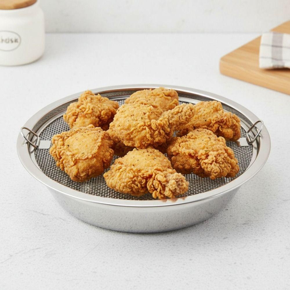 With Drainer Net Stainless Steel Oil Drain Pan Double-ear Handle Oil Drain Plate  Barbecue