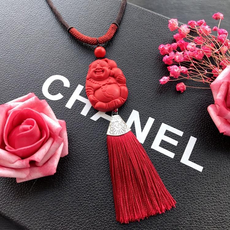 Neoclassical Chinese red cinnabar fringed necklace retro fashion long versatile sweater chain four seasons ethnic style accessories