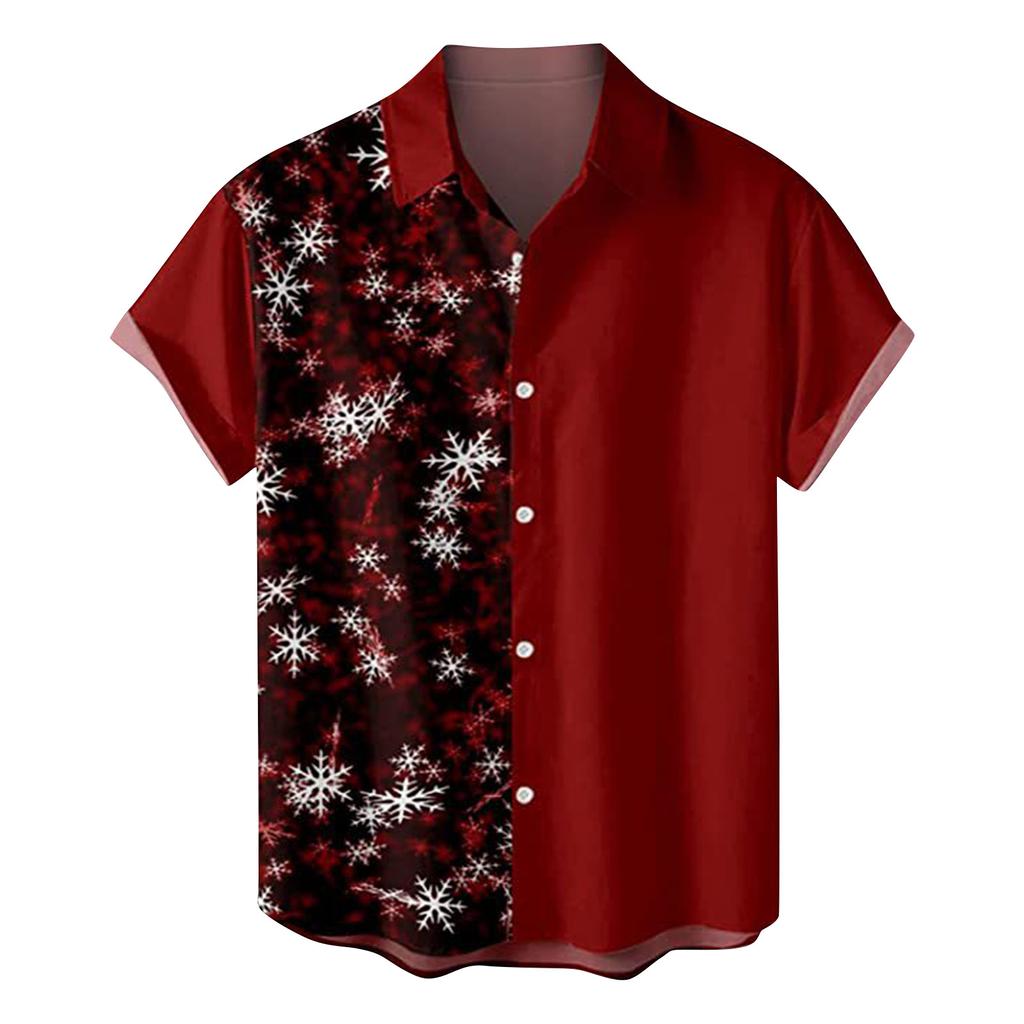 Men's Christmas Style Printed Short Sleeve Loose Button Casual Shirt Shirt Top
