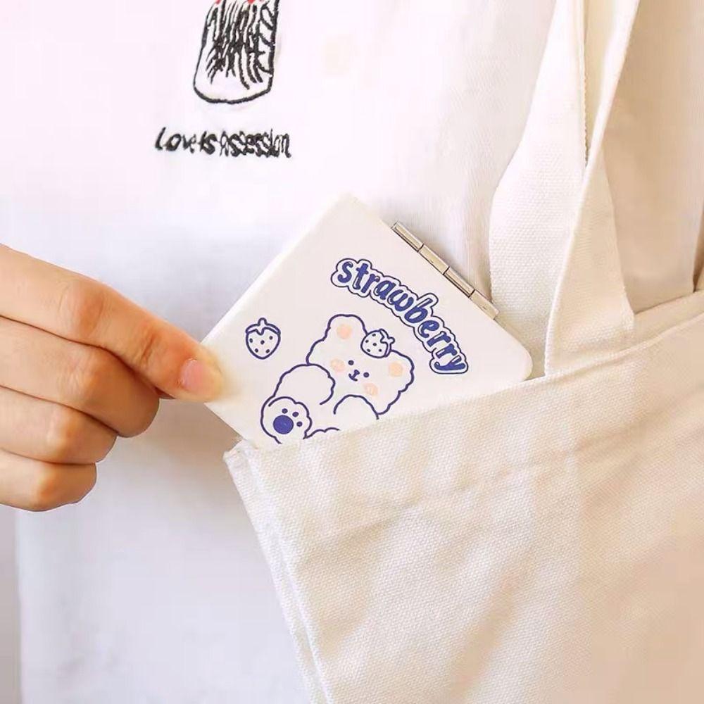 Double-Sided Folding Makeup Mirror Little Bear Compact Pocket Mirror  Cosmetics Tools