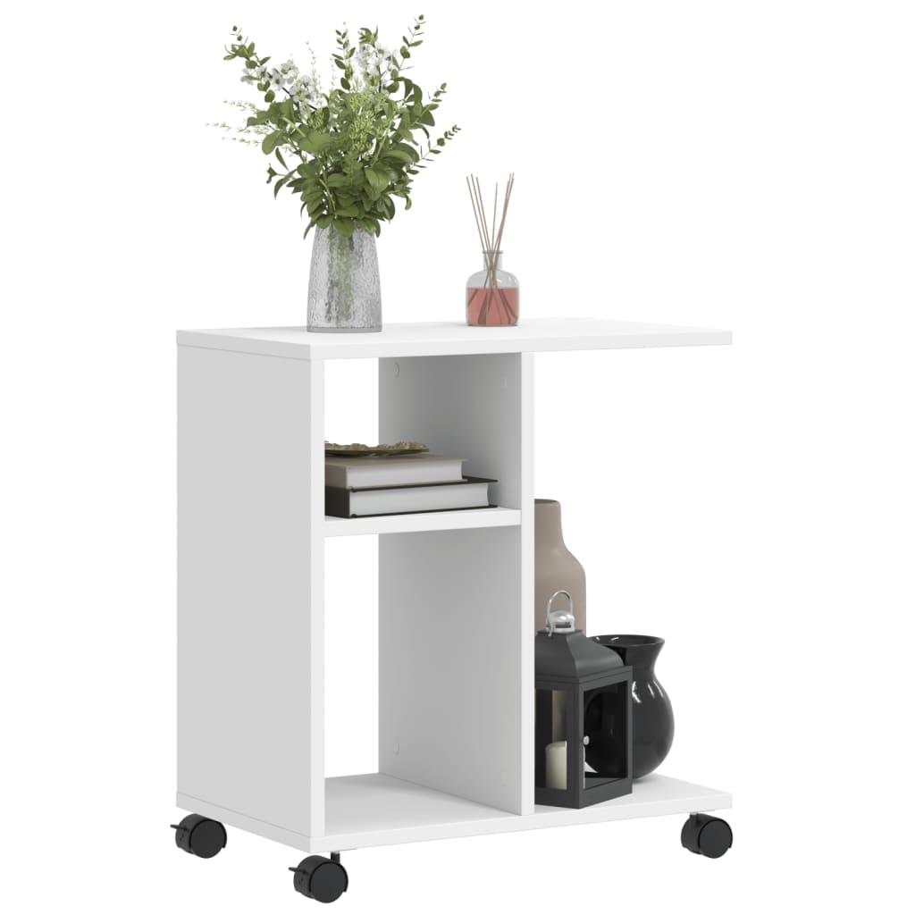 Mobile Side Table with Wheels, Open Storage System Suitable for Living Room, Bedroom, and Bathroom, White 50x30x55 Cm