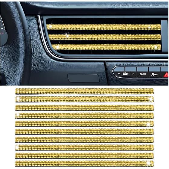 Bling Car Vent Outlet Moulding Trim, 10PCS Rhinestone Vehicle Air Conditioner Decorative Strip, Diamond Straight Seal Strip Line Decoration,
