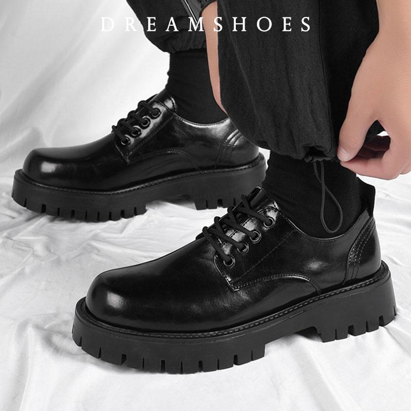 Korea Leather Platform Oxfords Slip On Thick Tottom For Male Derby Shoes Casual Loafers Mens Square Toe Formal Dress Shoes