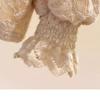 Women's Thick Lace Bottom Half High Neck Patchwork Ruched Long Sleeve Pullover Slim Top