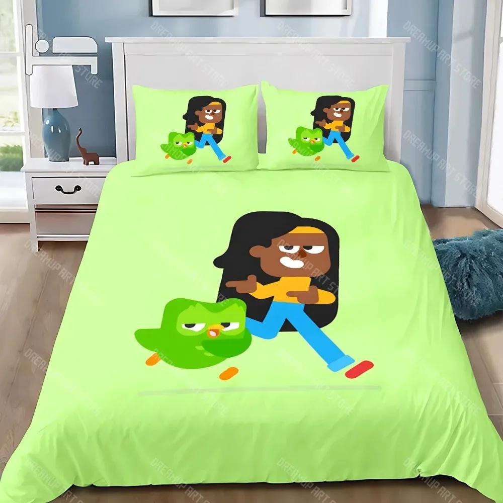 Duvet Cover Pillowcase Bedding Set Cute Cartoon Duolingos Adult Boy Girl Bedroom Decoration Children Gift Single Double Large