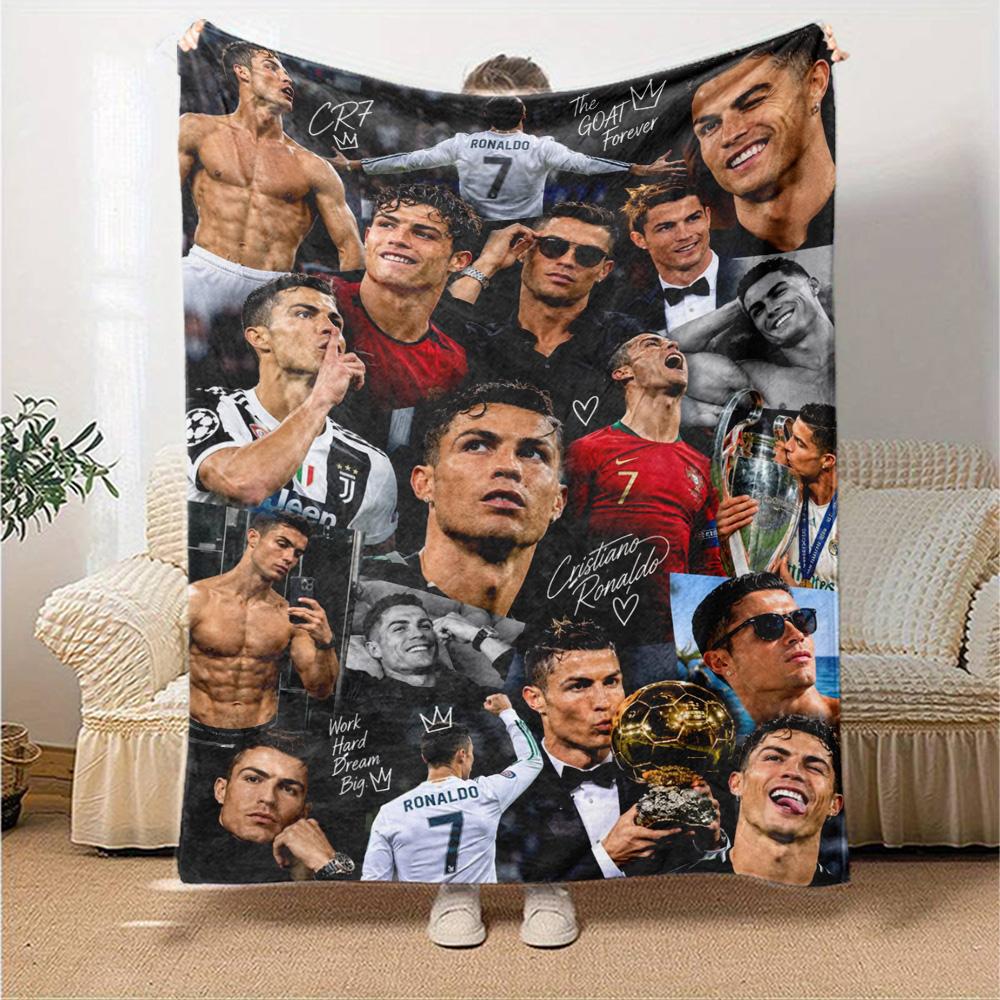 Football Superstar Multi‑Image Collage Flannel Throw Blanket, Soft Warm Cozy Bed Sofa Cover for Sports Fan Home