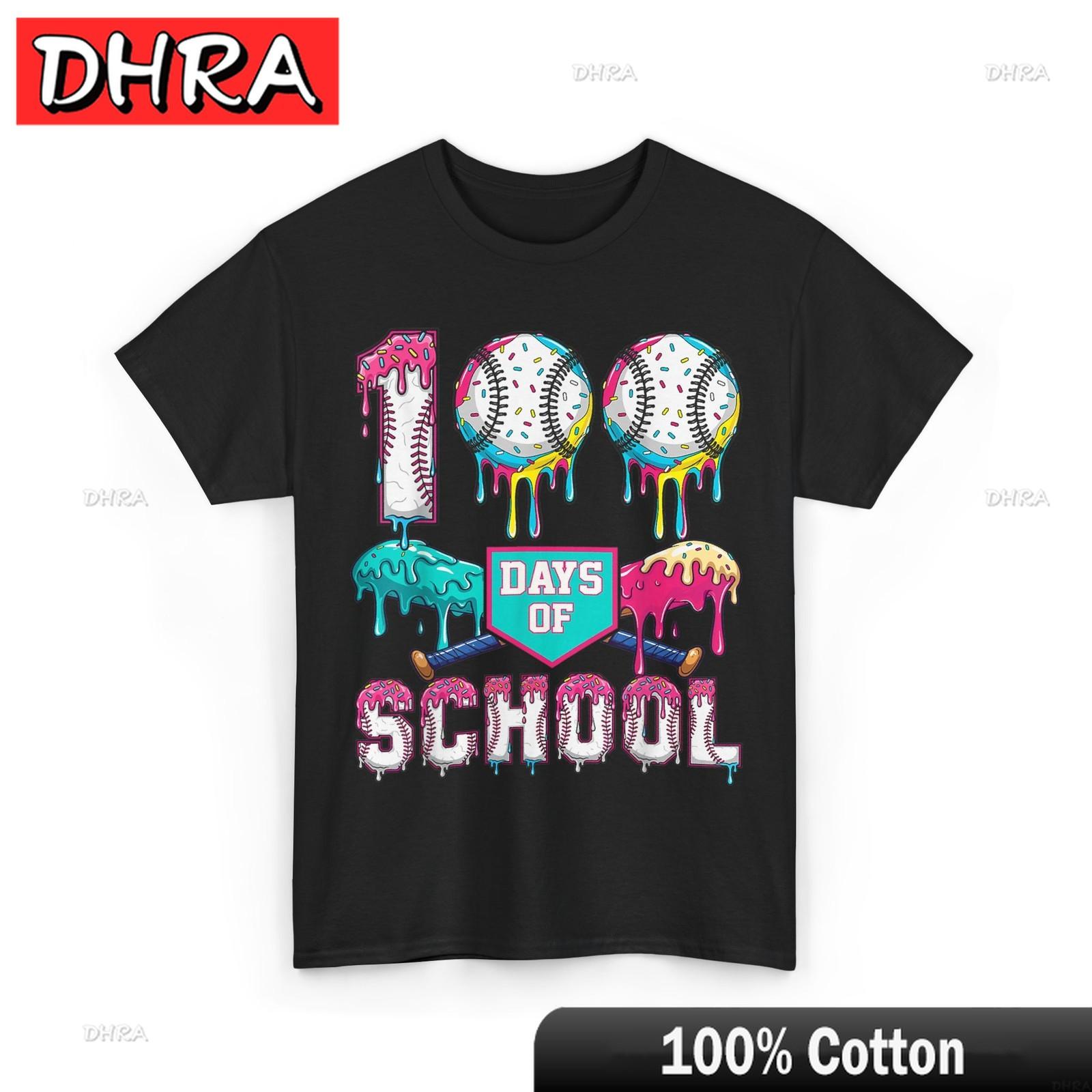 100 Days of School Shirt 100th Day of School Baseball Sports Lovers TShirt in Tops Streetwear Aesthetic Short Sleeve Tee S