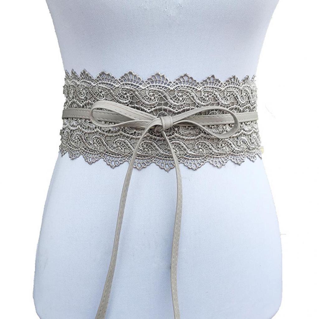 Fashion Women Dress Bowknot Faux Leather Lace Wide Decor Belt Girdle Waist Band EMA
