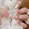 Autumn/Winter Heart Red Bow Milky White Dog Nail Stickers - 24 Wearable Pieces