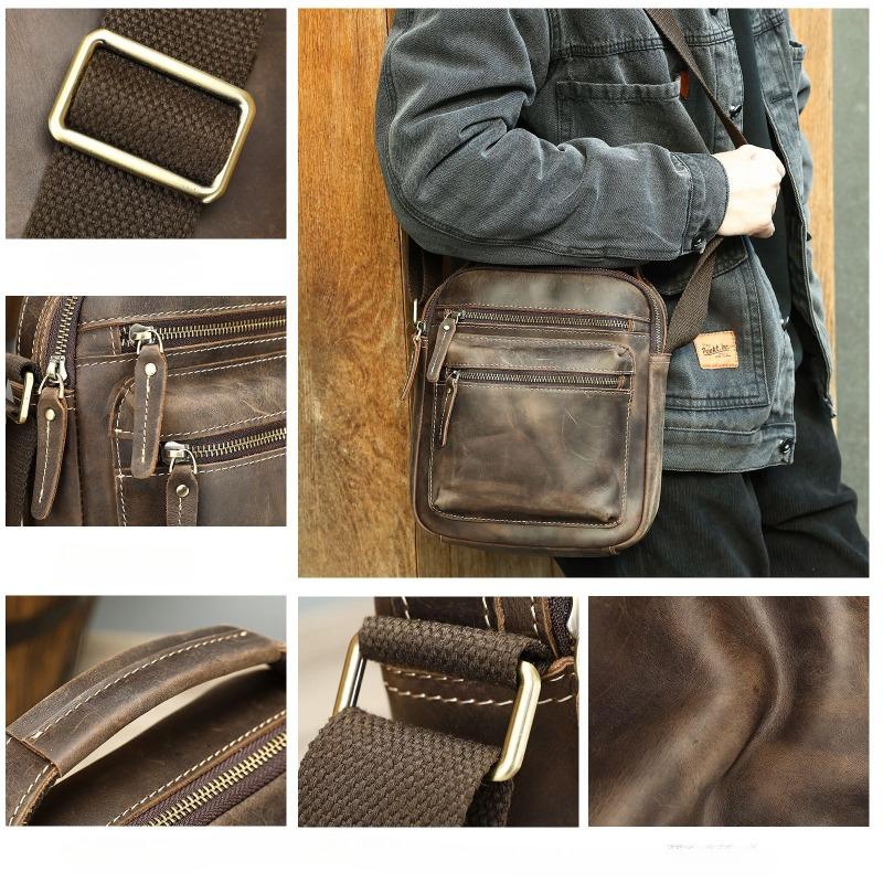 Crazy Horse Leder Herren Umhängetasche Premium Sense Casual All-in-One Herren Umhängetasche Retro Echtleder Tasche