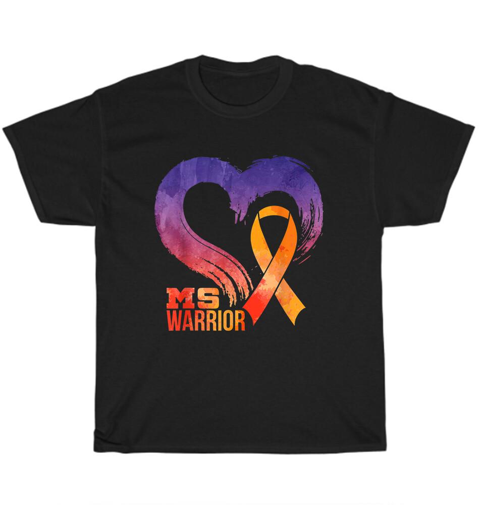 

MS Warrior Heart Multiple Sclerosis Awareness Orange Ribbon T-Shirt Unisex Gift 3XL
