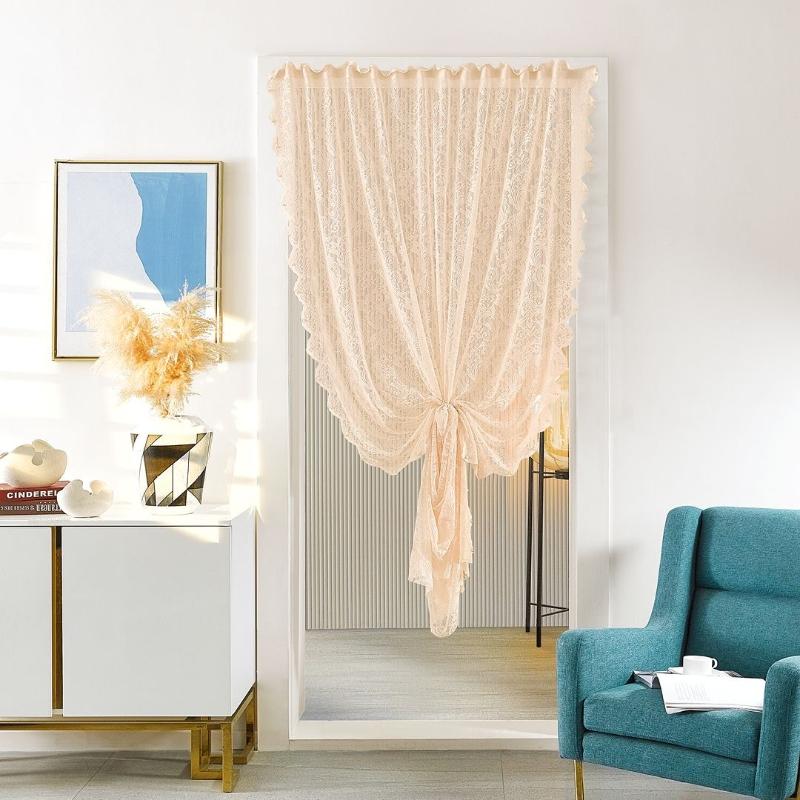 Vintage Lace Curtains  Romantic Semi Sheer Floral Lacy Curtain for Living Room, Elegant Window Drapes for Bedroom with Pearls