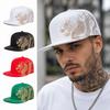 Adjustable Flat Brim Snapback Hat Chinese Golden Loong Print Streetwear Snapback  Streetwear Style