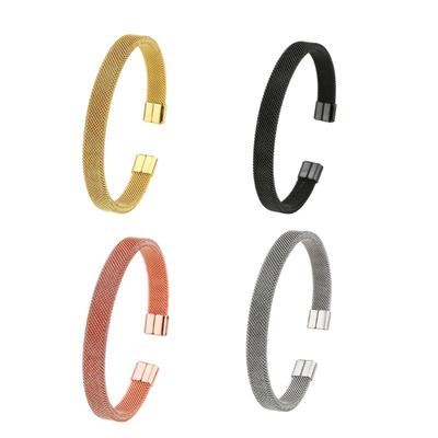 Versatile C Shaped Open Bangle Stainless Steel Jewelry Modern Mesh Design Unisex C Shaped Bangle for Casual Styling