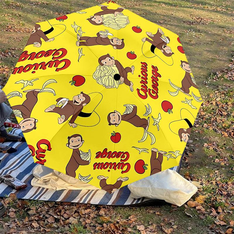 1PC Curious George bananas Umbrella-8-Rib Reinforced, Automatic Open, Lightweight & Durable, Cute Fashion Accessory for Outdoor-T346