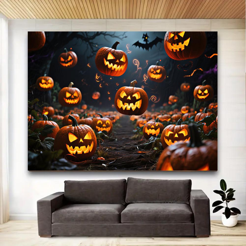 Design Jack-o'-lanterns Halloweenská párty pozadí Polyester pro fotokoutek, Párty akce, Sváteční oslava, Nástěnná dekorace