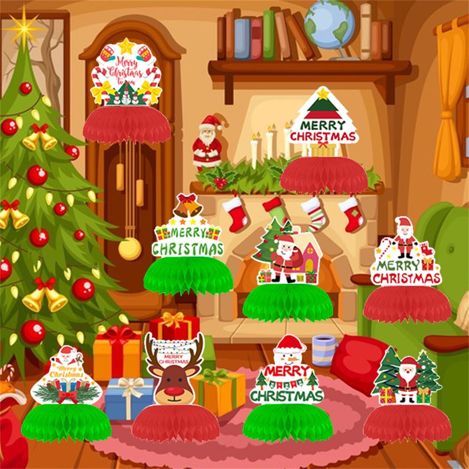 

9 шт. Винтажные рождественские соты, центральные украшения, Санта-Клаус, снеговик, олень, рождественские праздничные украшения стола, Navidad Noel One Size