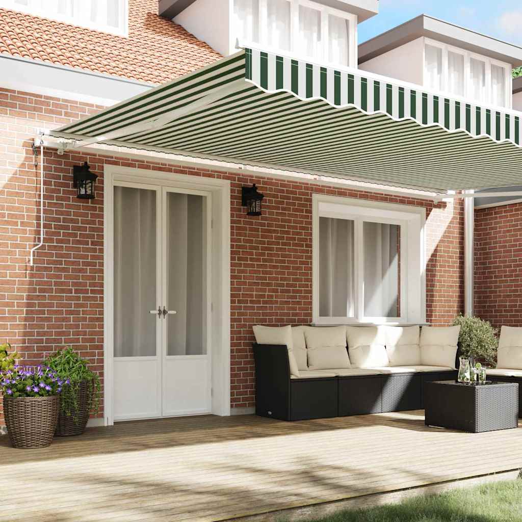 Retractable Awning Green and White 500 X 300 Cm