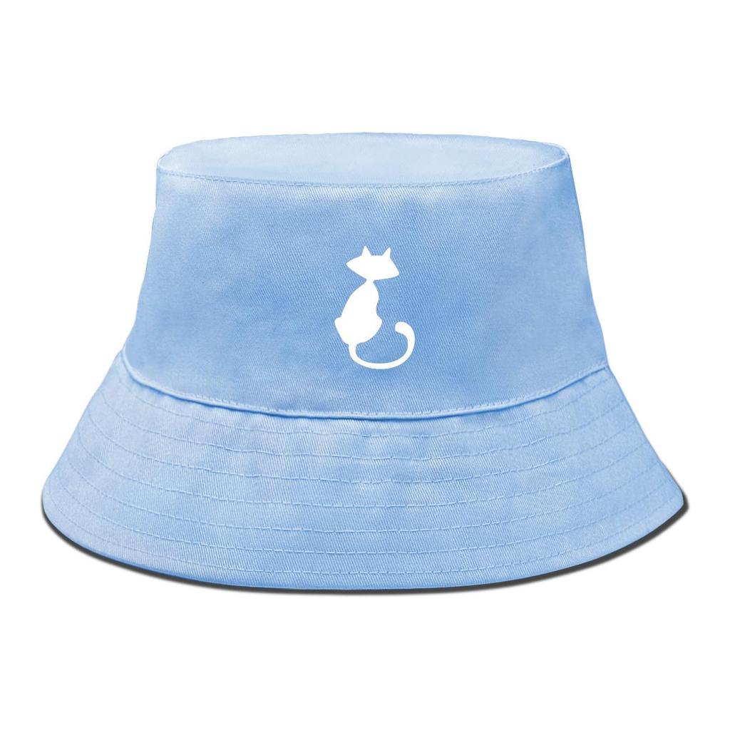 Bucket Hat With White Cat Print , Animal Fisherman Hat Spring Fashion Beach Basin Cap