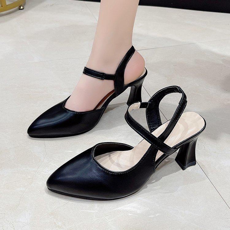 Summer Pointed Thick Heel Bag Head Empty Versatile Word with Sandals New Soft Leather High Heels Women