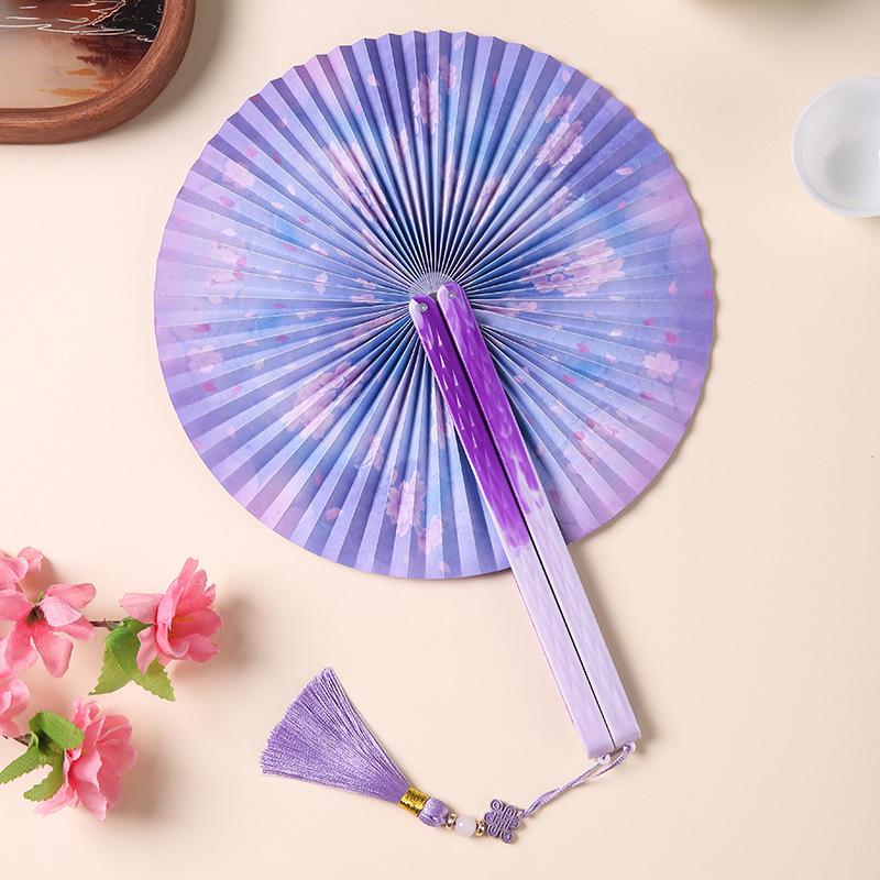 Folding Paper Fan With Traditional Floral Pattern Vintage Round Hand Held Paper Fan Group Fan Antique Chinese Style Fan Home