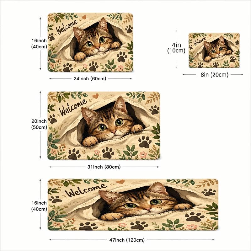 1Pcs Cute Cat Welcome Door Mat, 3D Cat Paw Printed Kitchen Rug, Non Slip Washable Floor Mat, Indoor Entrance Carpet, Pet Lover Home Decoration