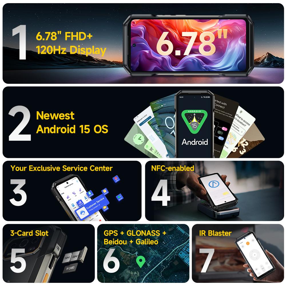 Ulefone Armor 27T Pro+ 5G Rugged Phone 10600mAh Android 15 50MP+64MP Night Camera 6.78" 120Hz 24GB+256GB NFC Mobile Phone