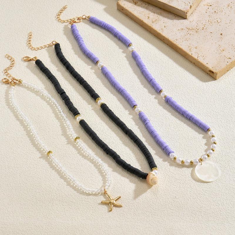 Soft Pottery Pearl Necklace Bohemian Purple Beaded Accessories Ocean Wind Starfish Stacked Neck Women