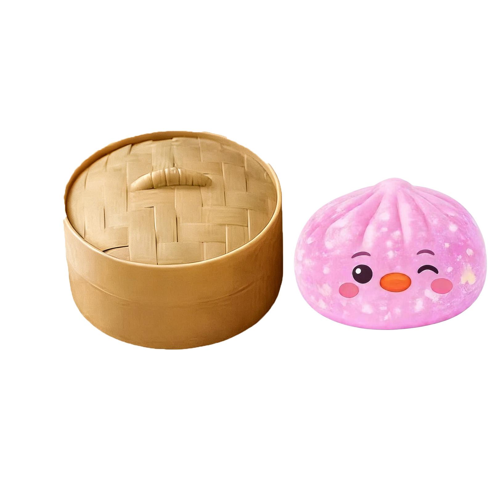 Squishy Steamed Bun Toy with Bamboo Steamer Soft Slow Rising Stress Relief Squeeze Toy for Sensory Play and Relaxation One Size