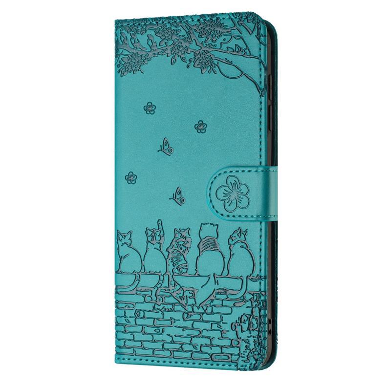 Suitable for iPhone 15 14 13 Phone Case, 15plus Solid Color Embossed Cat Card Slot Wallet Protective Case