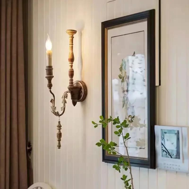 Loft Retro American Country French Wall Lamp - Vintage Old Wood Design for Living Room, Dining Room, Bedroom & Corridor