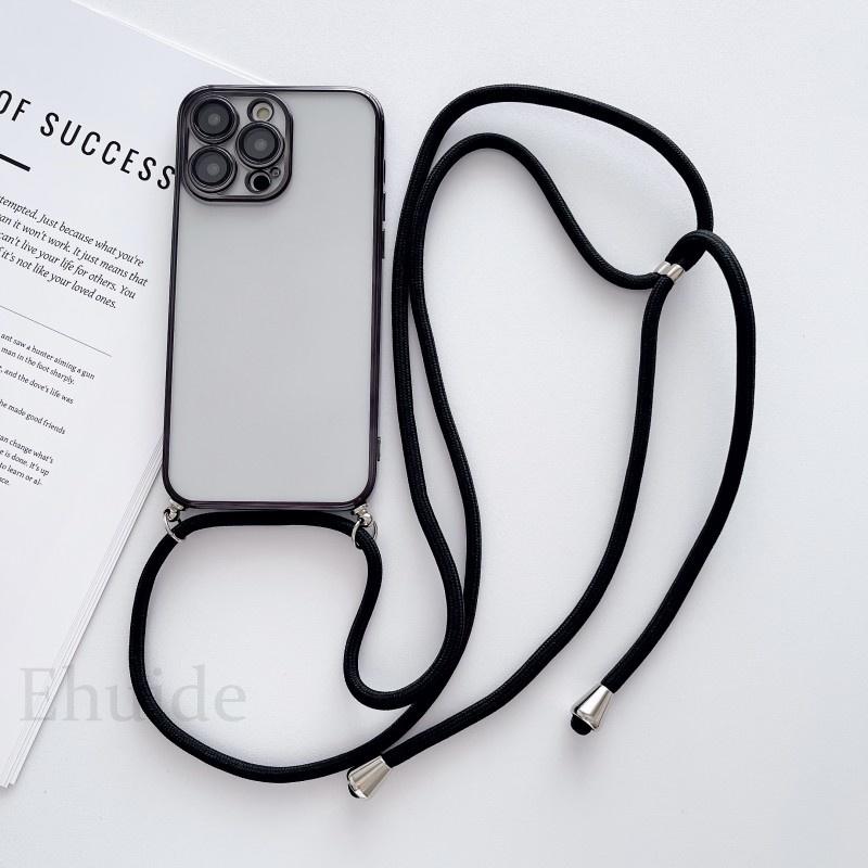 

Crossbody Lanyard Plating Case For iPhone 17 16 14 13 12 11 15 Pro Max XS X Plus Clear Camera Protector Soft Shockproof Cover for iPhone 12&Case & Strap