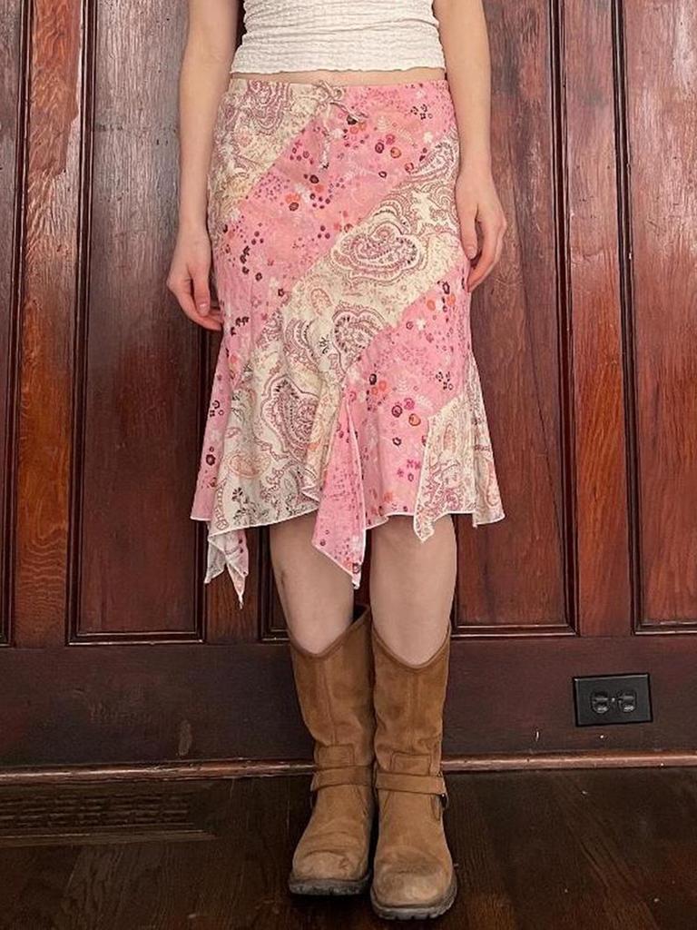 Spicy Floral Ruffle Mesh Skirt - Irregular Hem for Summer Vacation