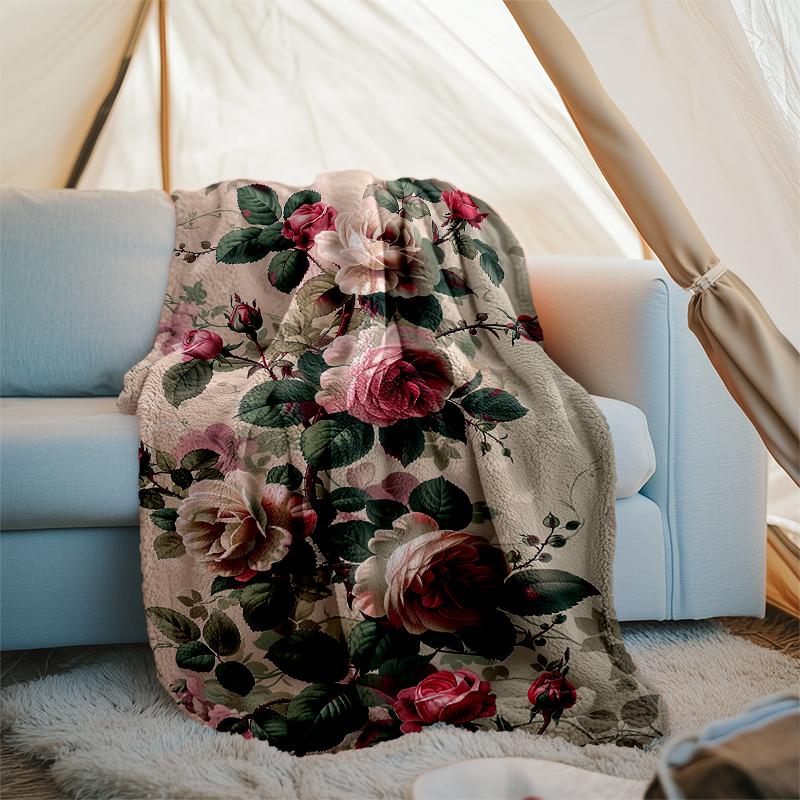 Floral Fantasy Print Flannel Blanket, Soft Warm Lightweight Throw Blanket for Living Room,Sofa Bed Camping Office