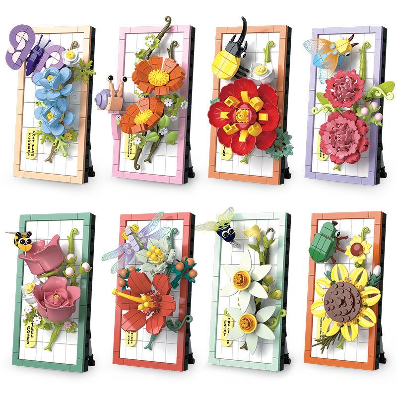 STEM Building Blocks Toy 115 Series 8 Styles Flower Bouquet Desk Decor Wall Art DIY Assembly Brick Set