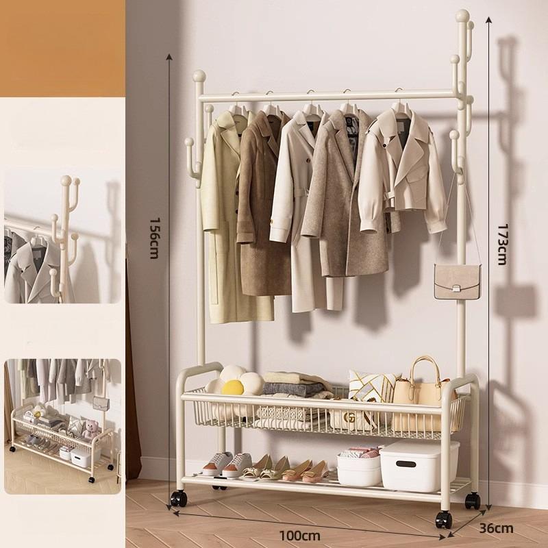 Floor Clothes Racks Metal Storage Coat Stand Modern Movable Shoes Coat Rack Multifunctional Interior Dress Hanger with Wheels