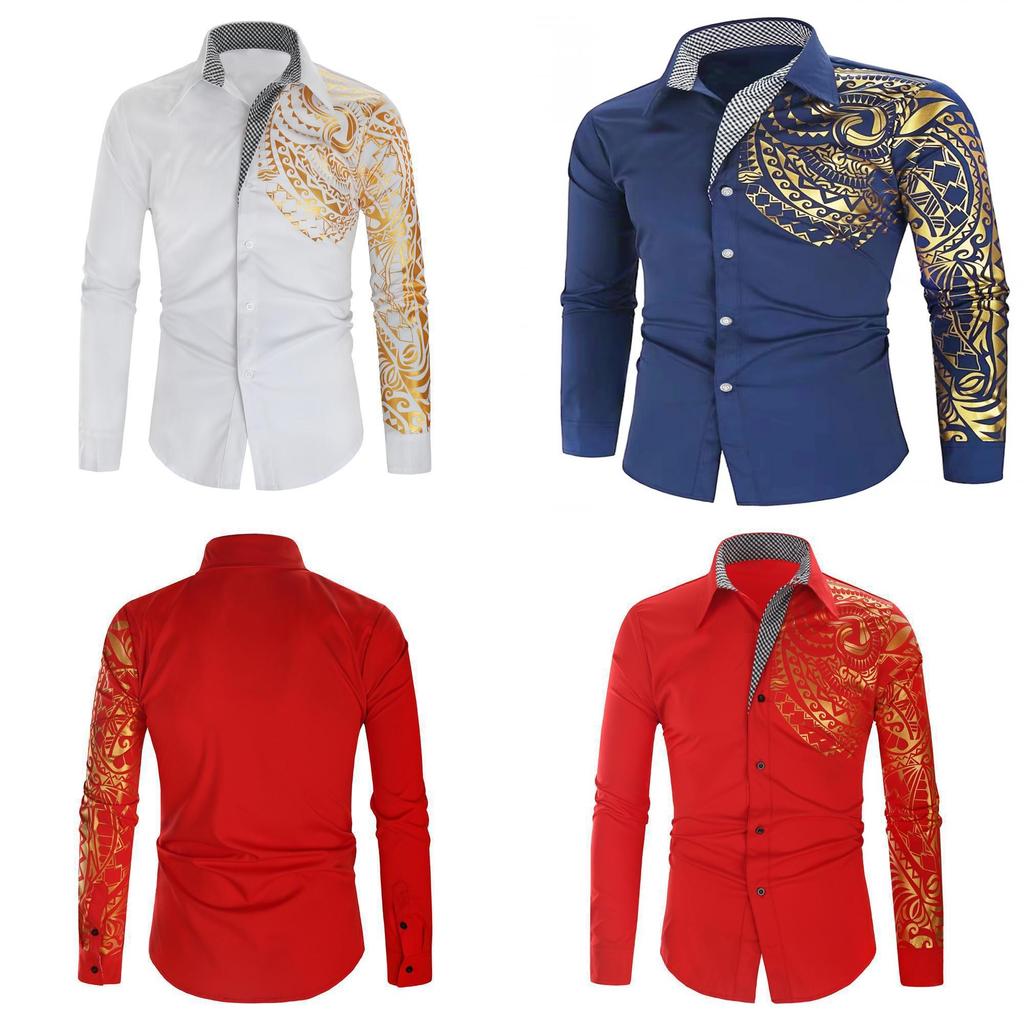 Men Long Sleeve Shirt With Metallic Print For Casual Wear And Spring Fashion