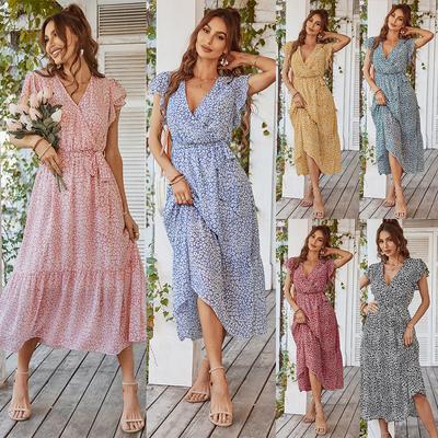 Europe and America Amazon Sexy Flowy Dress Spring Summer Print Casual Holiday Skirt