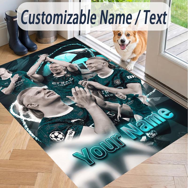 Custom Text Printed Rug Erling Haaland Non Slip Floor Carpet For Home Room Decor