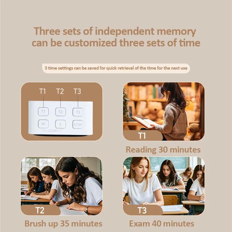 Mini Digitaler Küchentimer LED Visueller Timer für Studium Kochen Positiver Countdown-Alarm 3 Voreingestellte Zeiten Zuhause Aufladen Küchentimer