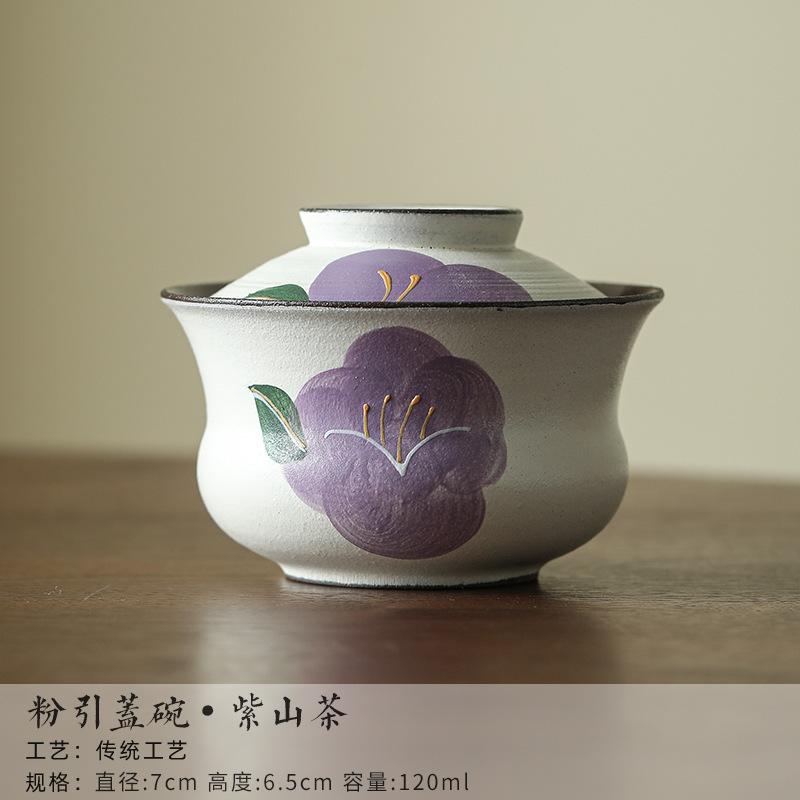 

120ML Powder Yin Hand-painted Camellia Gaiwan Vintage Not Hot Tea Tureen Tea Bowl With Lid Kit Tea Maker Cover Bowl Teaware Gift