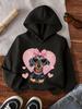 Children's Autumn/Winter Hoodie – Cute Cartoon Heart-Patterned Dog Print – Casual, Loose-Fit Sweatshirt for Boys and Girls
