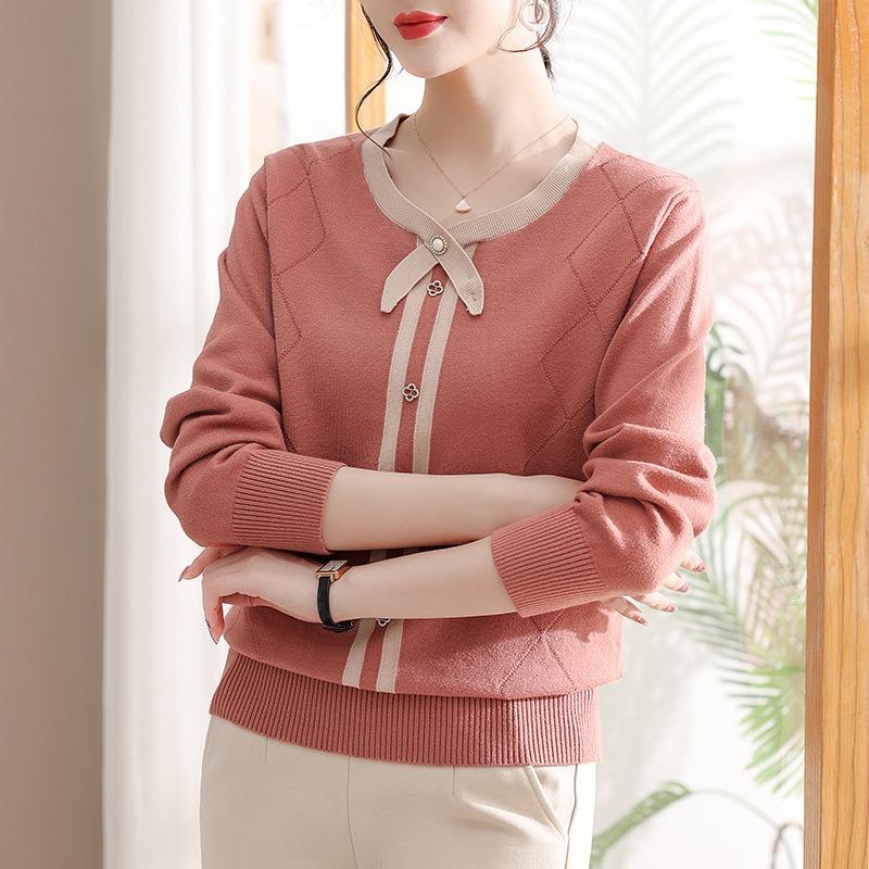 Light Mother Temperament Knitted Sweater Spring and Autumn New Retro Middle-aged and Elderly Bottoming Top Knitted Sweater