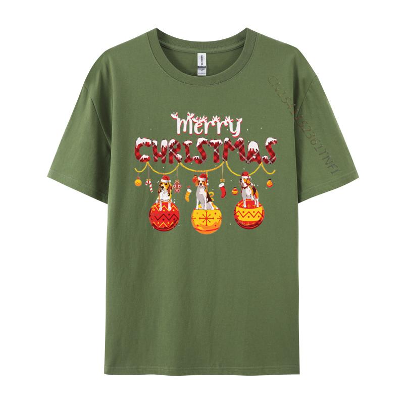 Beagle Dog Red Plaid Santa Merry Christmas Tshirt Print Casual Slim Fit Tshirt Top Graphic Tee Cotton