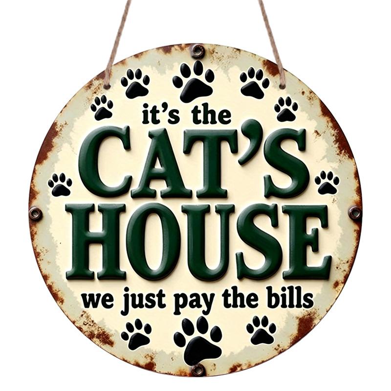 2D Flat, 1pc Funny Cats Round Aluminum Sign, Unique Design Round Aluminum Sign, Stylish Decor Metal Sign - Pet Lover Rustic Metal Wall Art, Wall 7.87×7.87inch