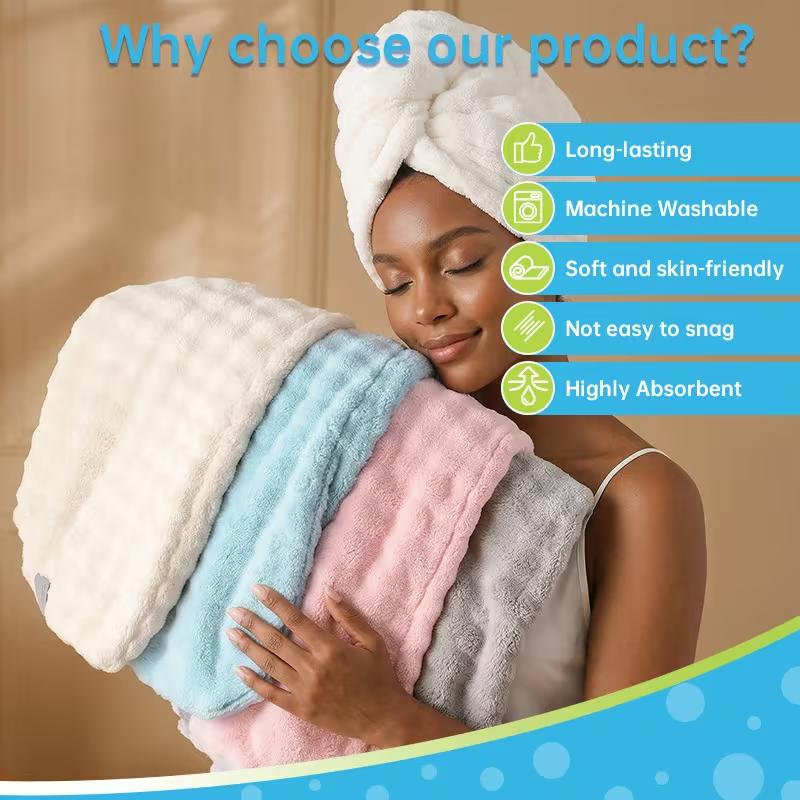 Women's Hair Drying Towel Wrap Super Absorbent Microfiber Hair Turban for Long Thick Curly Hair